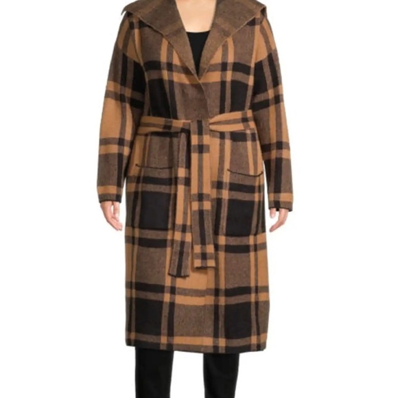 Liz Claiborne Sweaters - Liz Claiborne Plaid Open Front Cardigan Brown Belted Pockets Cozy Fall Large